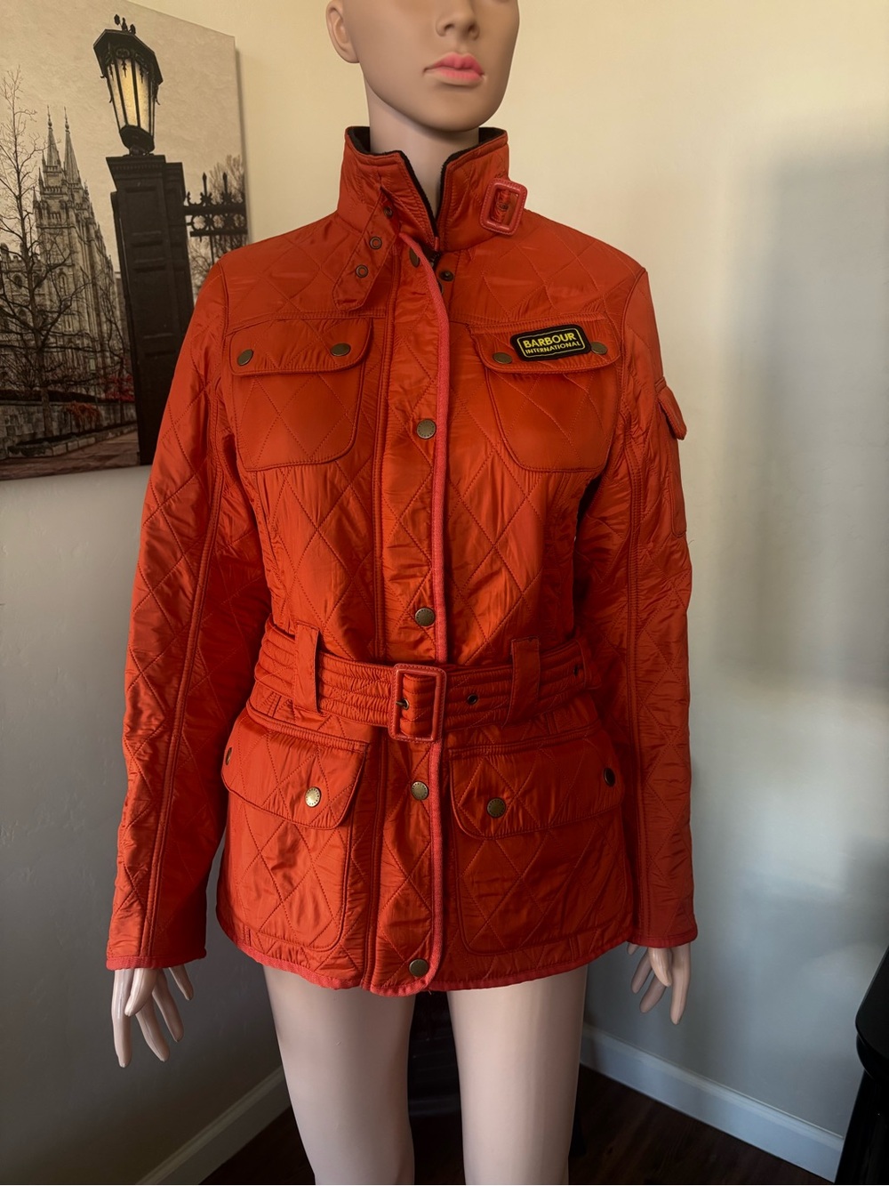 Barbour Orange Quilted Belted Utility Jacket